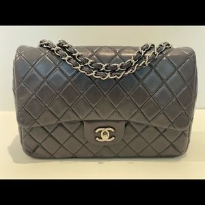 Chanel Classic Jumbo Single Flap Bag/Lamb skin/Dark gray